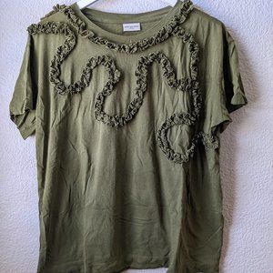 Dries Van Noten Boxy Ruffle T-shirt Olive Green Size Medium